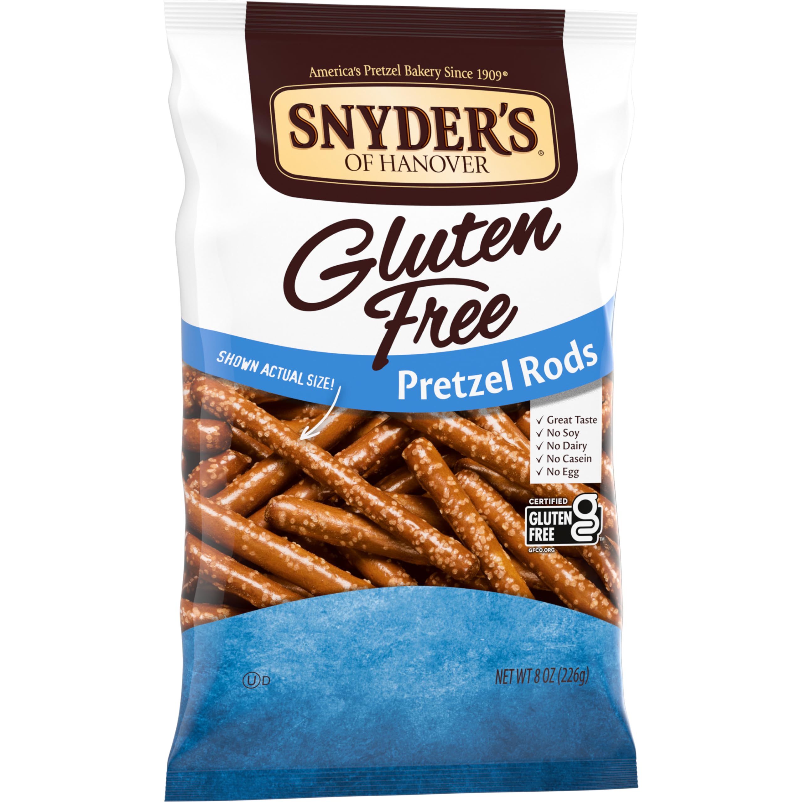 Snyder's gluten-free pretzels dairy-free and light for on-the-go snacking.