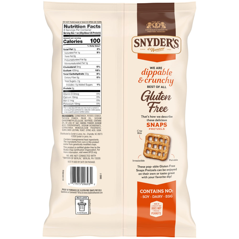 Snyder's Gluten Free Snaps no dairy or eggs; ideal dairy-free option