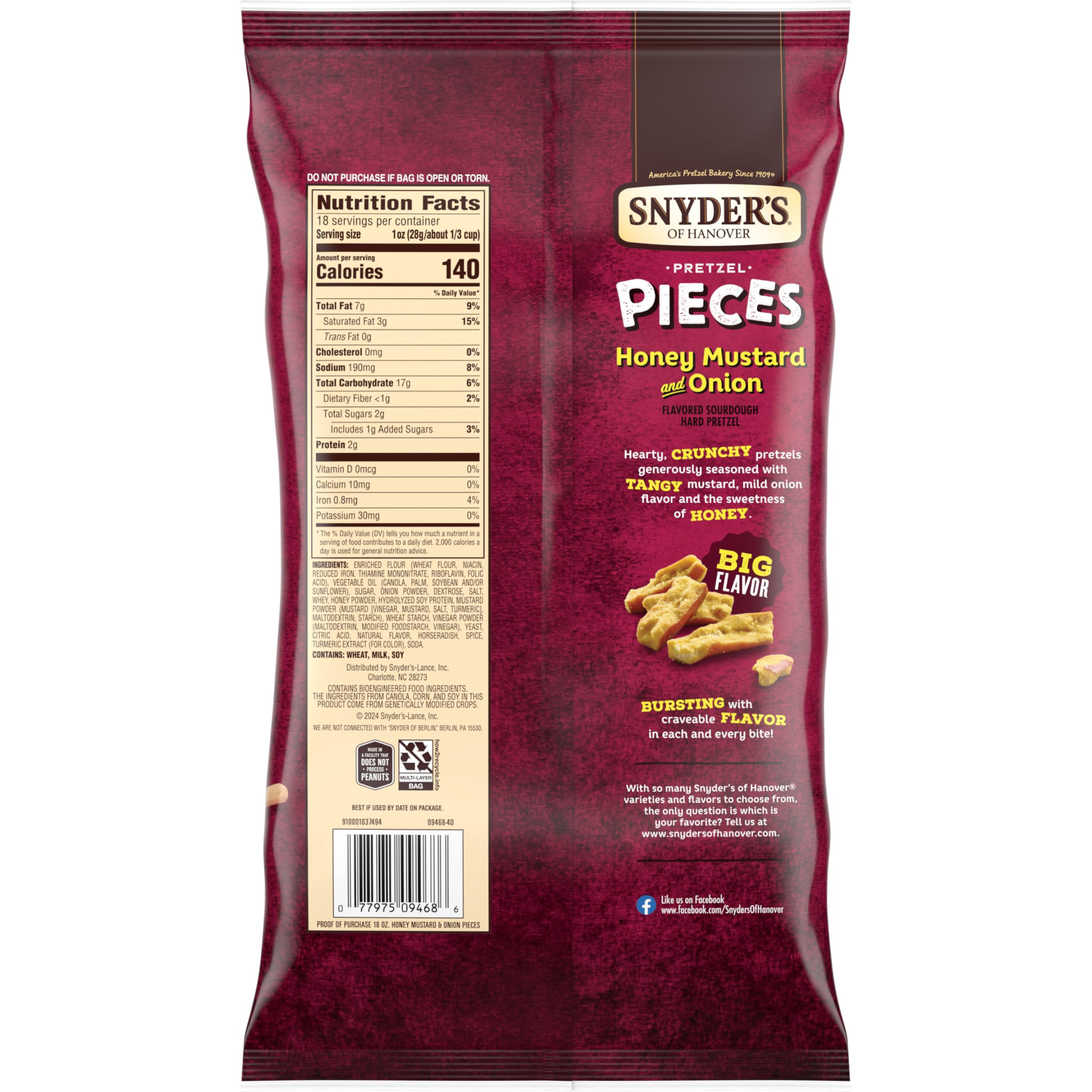 Label highlights peanut-free facility for allergy-conscious snacking by Snyder's of Hanover.