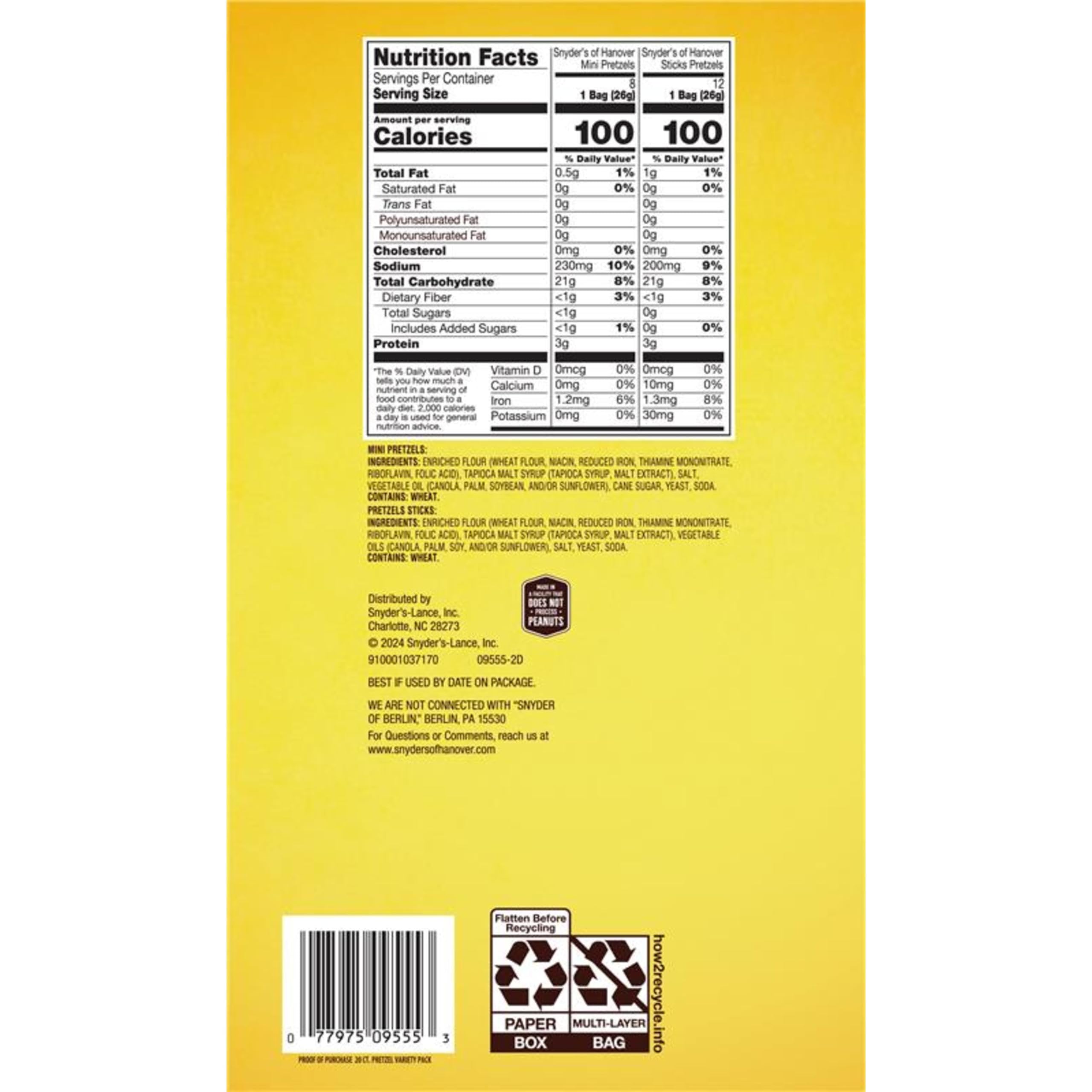 Snyder's of Hanover 100-calorie snack pack ready for lunch or bag