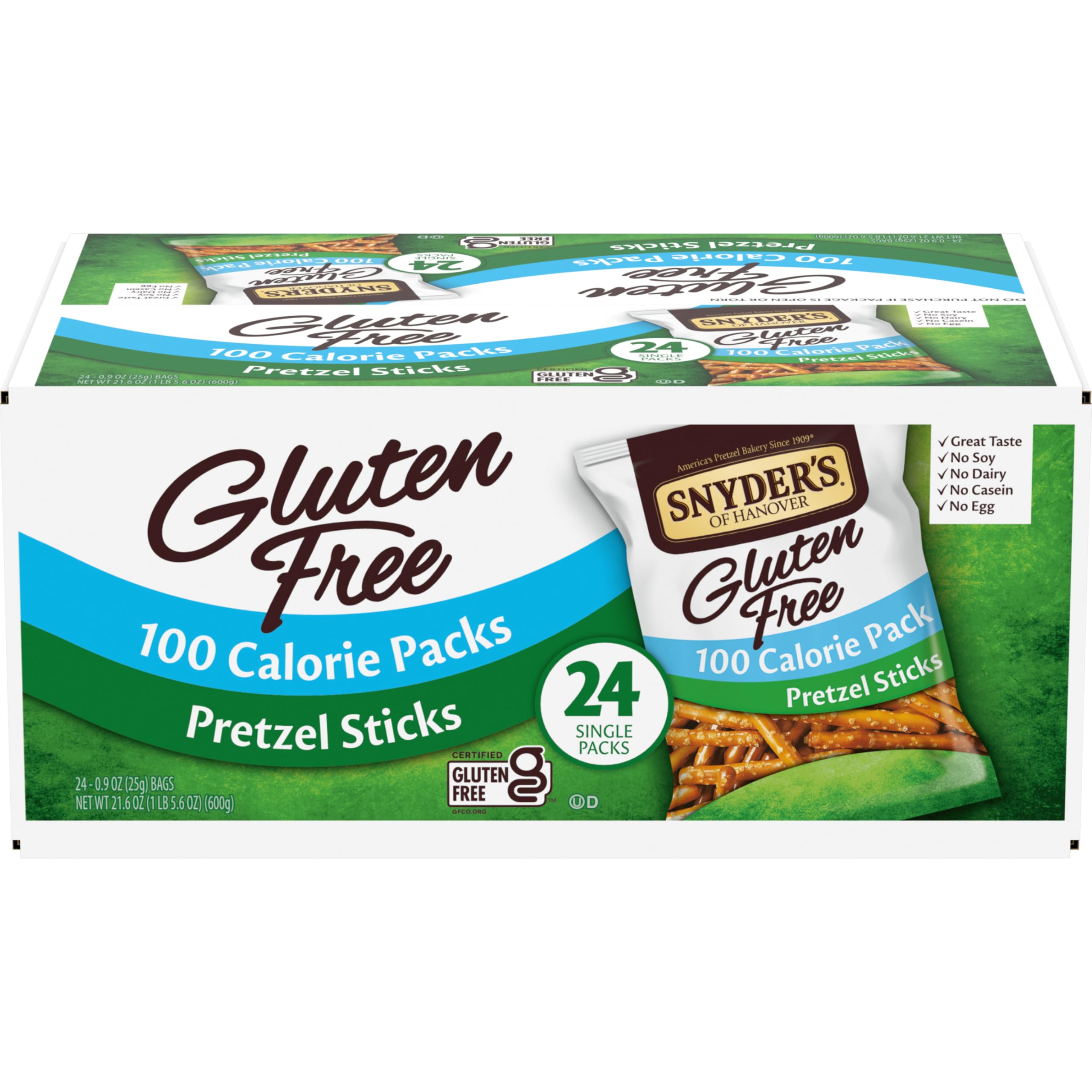Snyder's of Hanover gluten-free pretzel sticks 100-calorie pack for on-the-go snacking.