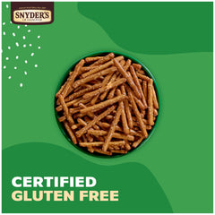Snyder's gluten-free pretzel sticks showcase 24-pack convenience for pantry stocking.