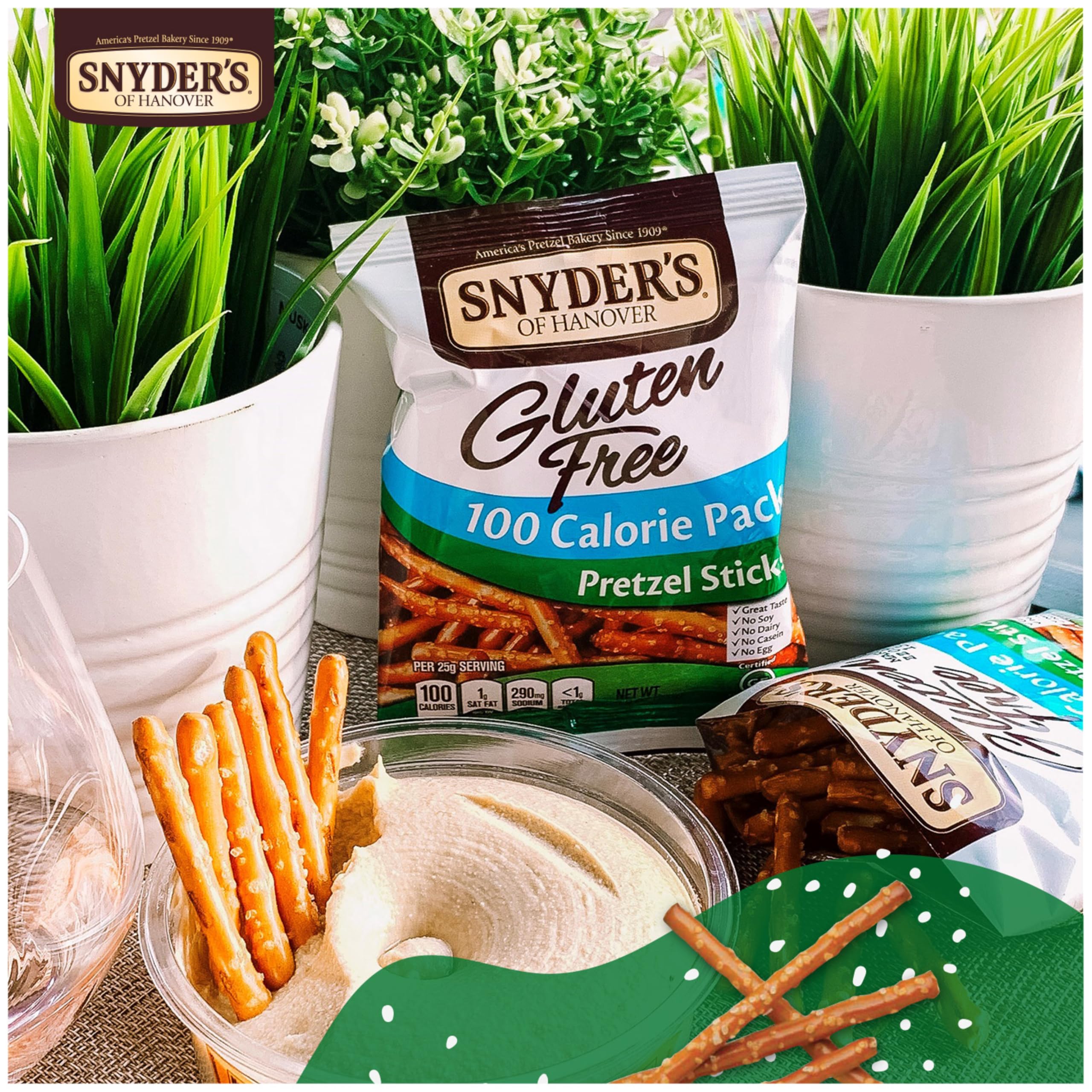 Snyder's gluten-free pretzel sticks deliver crunchy flavor ideal for dipping and sharing.