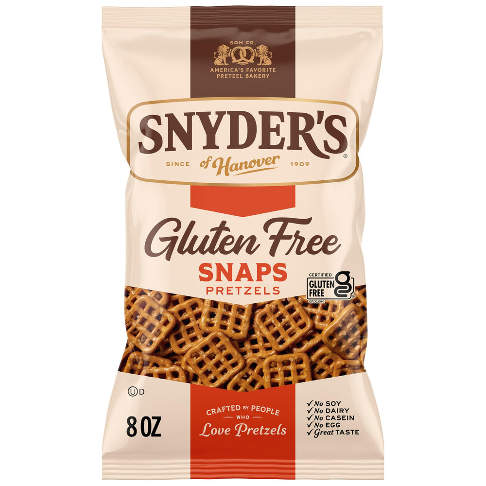 Snyder's of Hanover Gluten Free Snaps bag front ready for on-the-go snacking