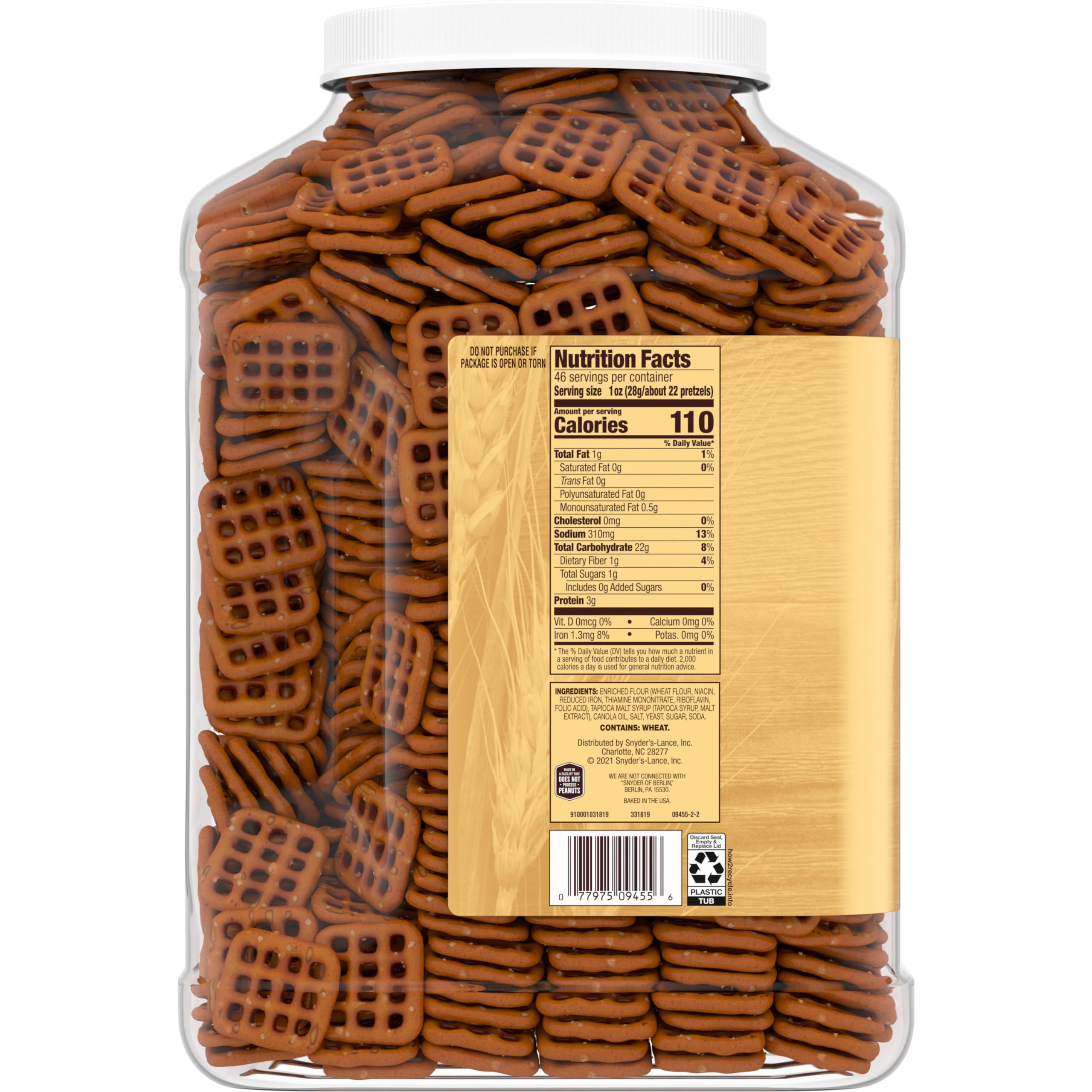 Snyder's Pretzel Snaps produced in a nut-free facility for safer schools.