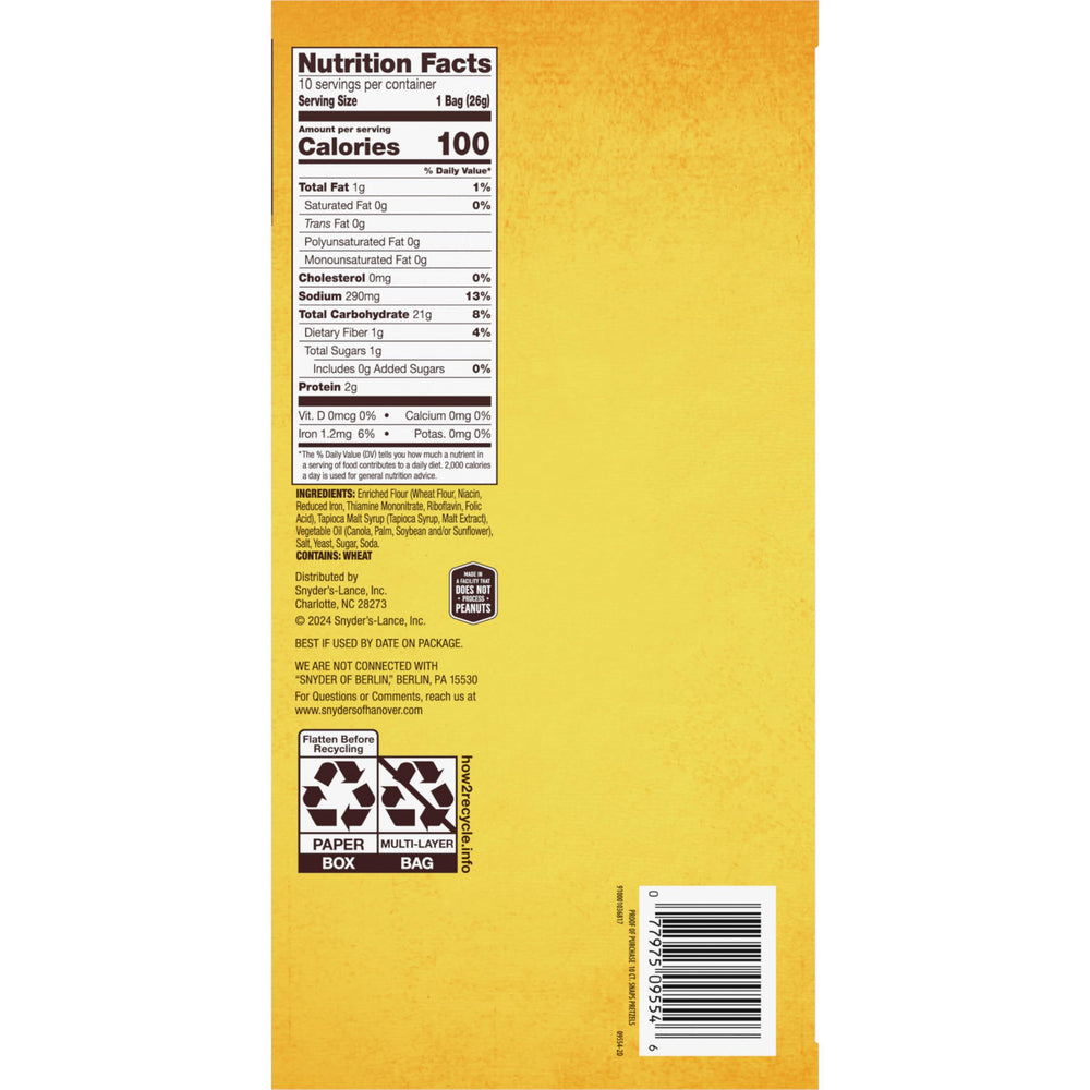 Snyder's of Hanover Snaps lunchbox snack ready in a single-serve pack.