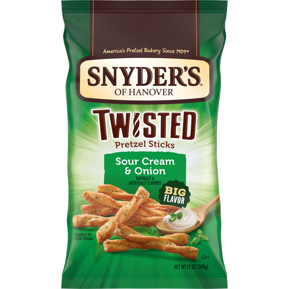 Snyder's Sour Cream & Onion Twisted Sticks bag ready for sharing at gatherings