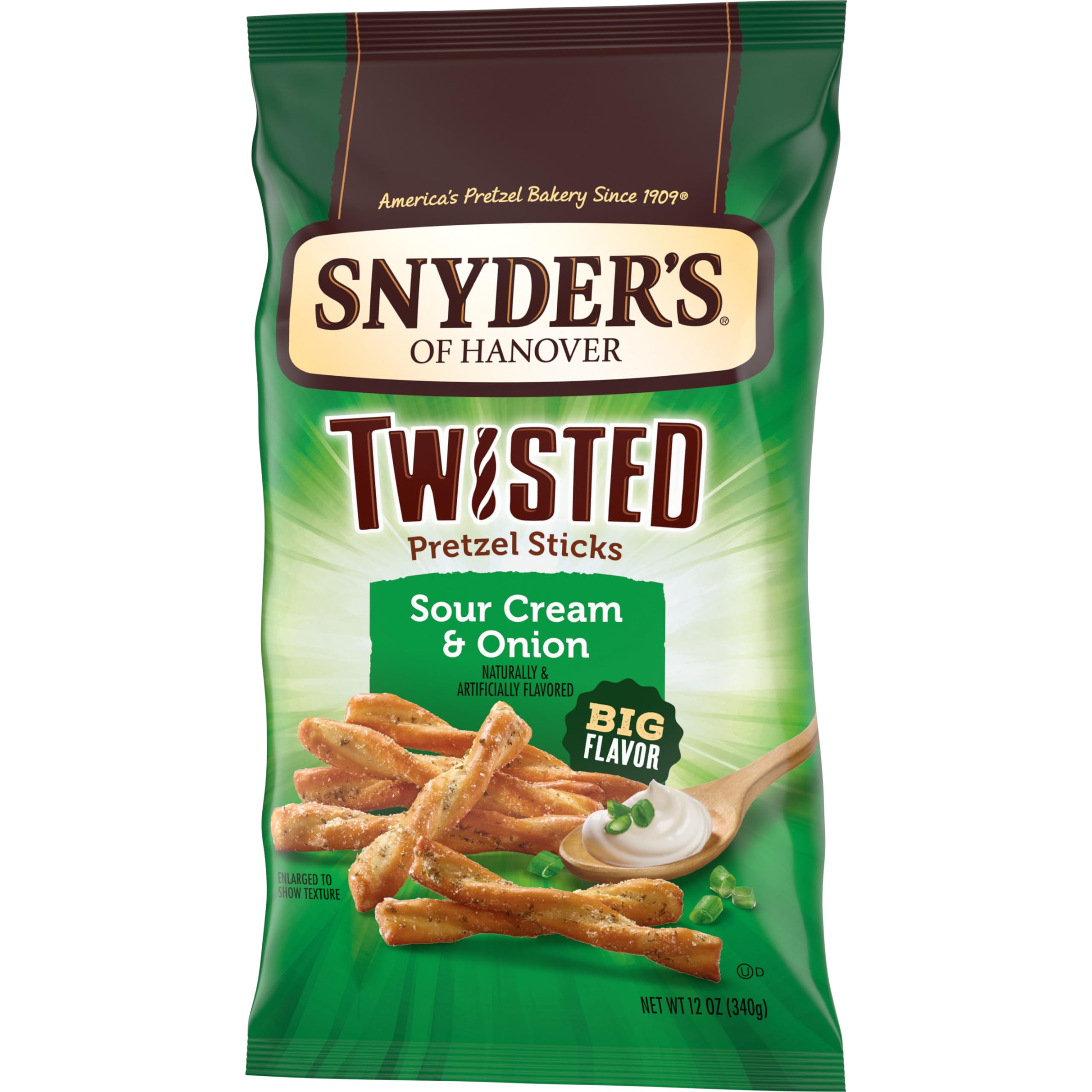 Snyder's Sour Cream & Onion Twisted Sticks in the kitchen with crispy snack delight
