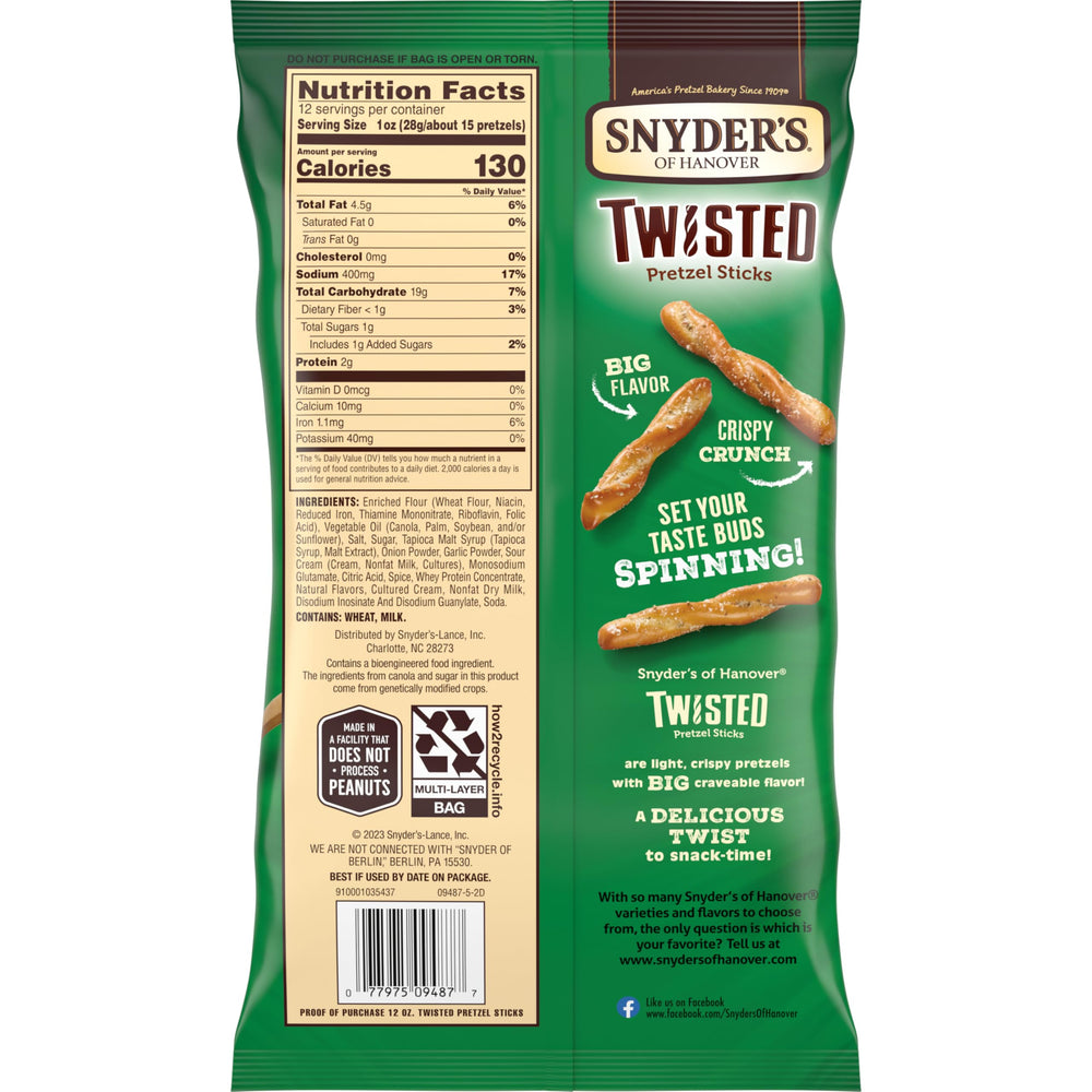 Snyder's Sour Cream & Onion Twisted Sticks at a tailgate with bold flavor