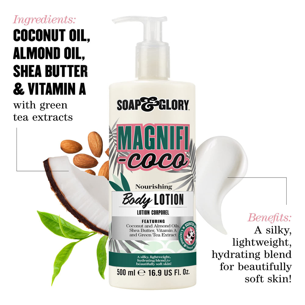 Soap & Glory Magnifi-Coco label detail emphasizing vegan, animal-free skincare promise