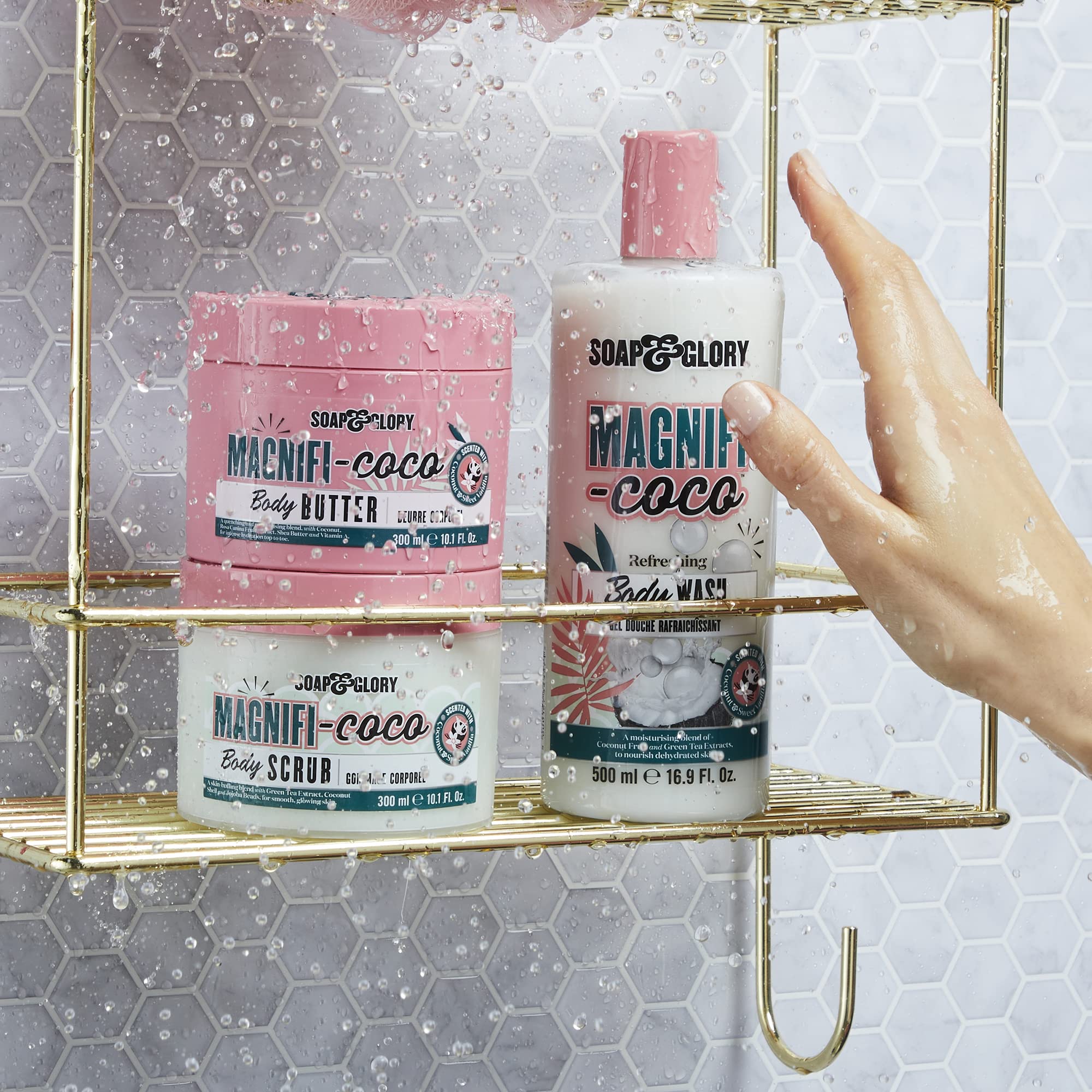 Soap & Glory Magnifi-Coco pump-dispenser image highlighting easy, mess-free application