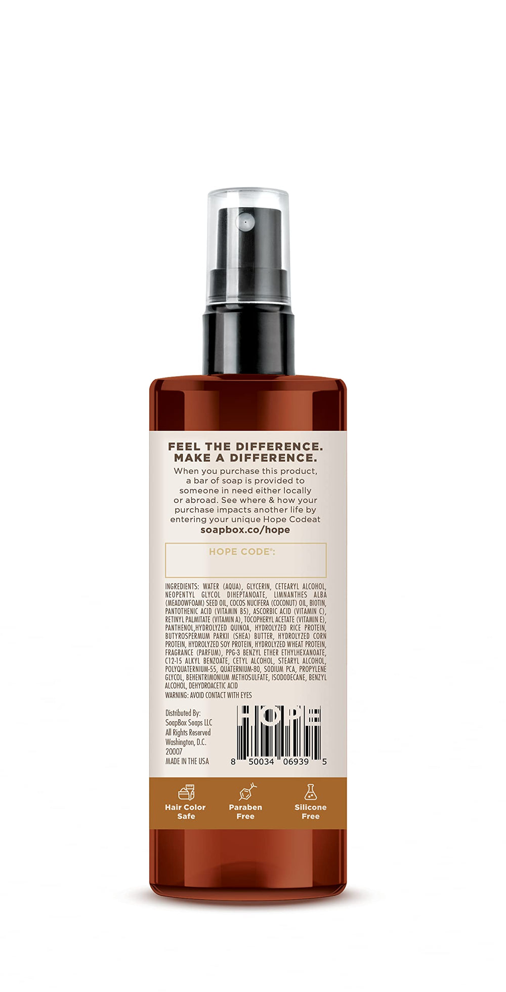 Soapbox Mane Tamer label close-up highlighting vegan, paraben-free formula.