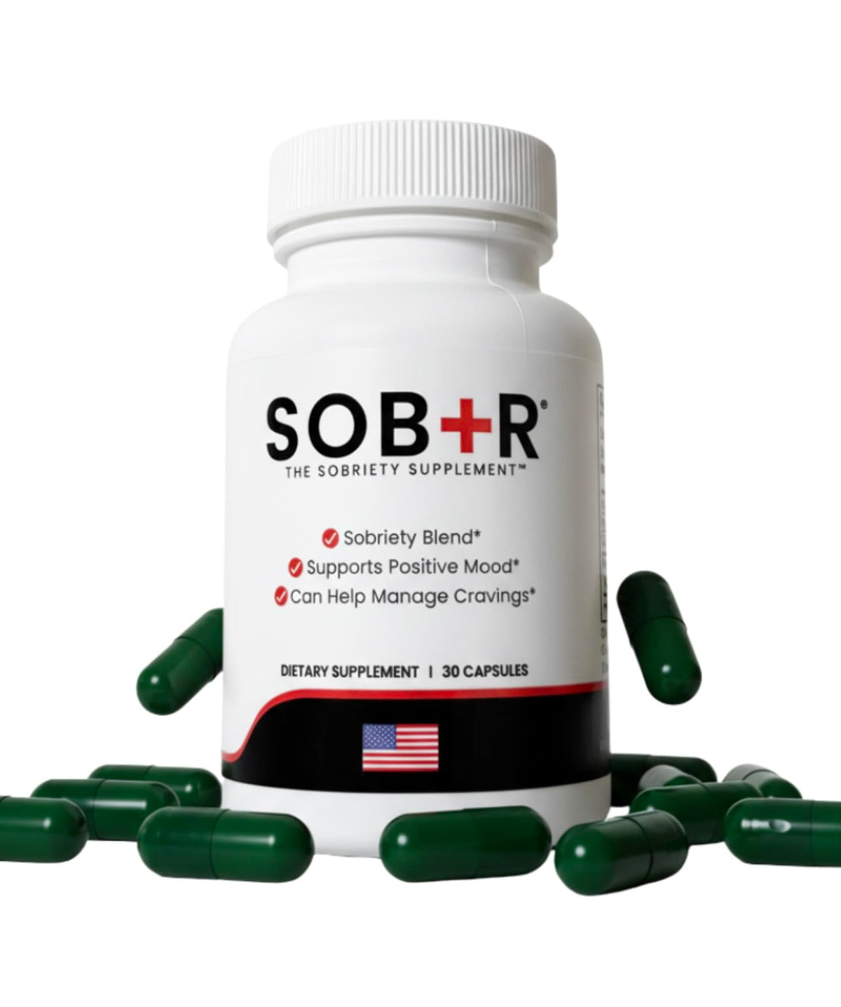 SOB+R bottle with capsules for daily recovery support.