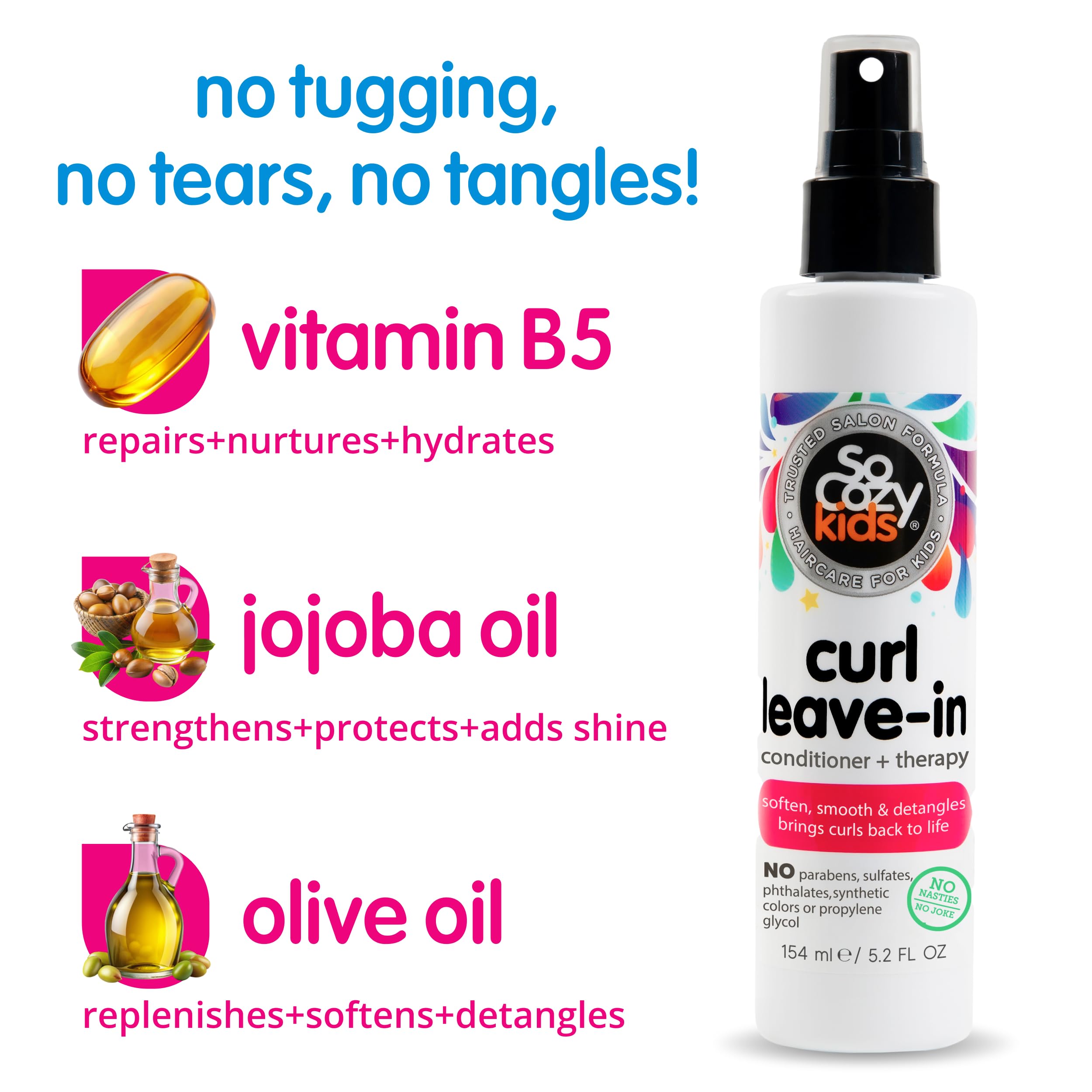 SoCozy detangler spray eases knots in kids' curls after bath time.