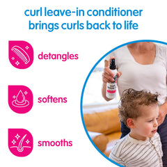 SoCozy Leave In Conditioner Spray on damp hair defines kids' curls with bounce.