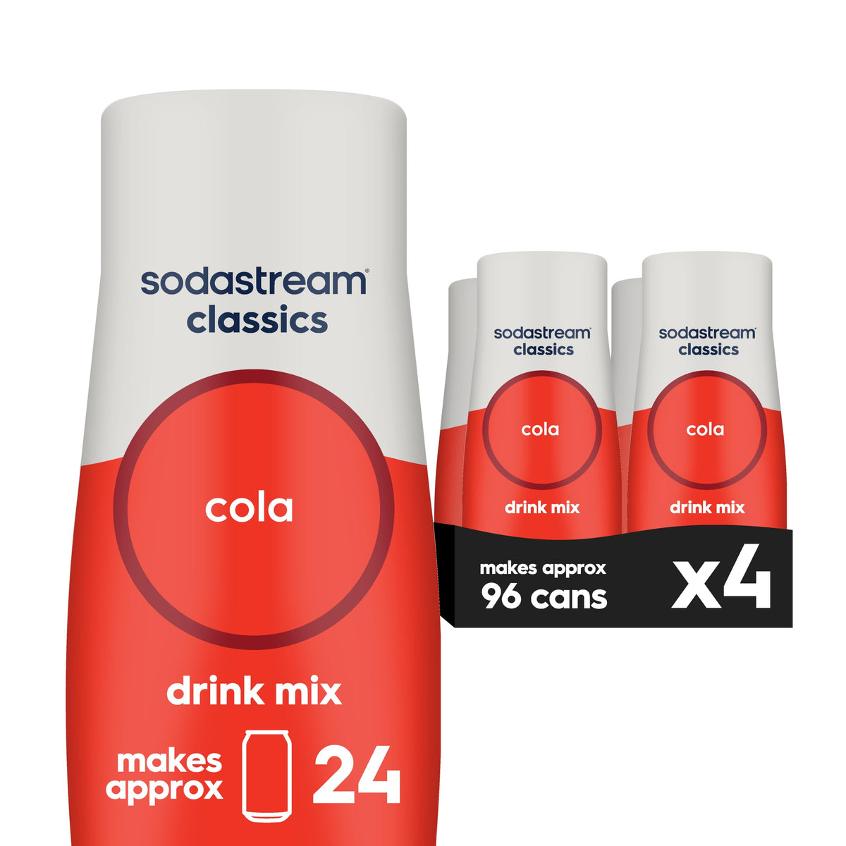 SodaStream Cola 4-pack box shows convenient at-home soda preparation.