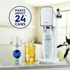 Sodastream Diet Energy bottle side view on kitchen counter beside a SodaStream machine