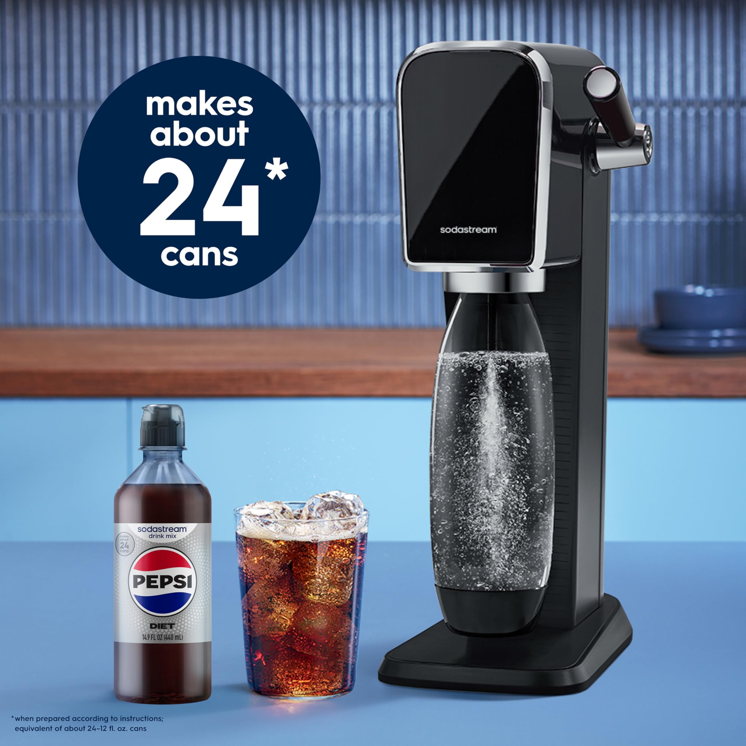 SodaStream Diet Pepsi bottle detail highlights 14.9 oz size.