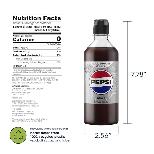 SodaStream Diet Pepsi pour into glass: crisp, refreshing flavor from sparkling water.