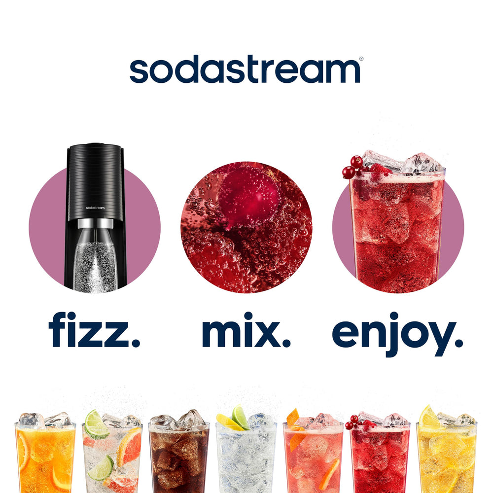 SodaStream MTN Dew Code Red glass with sparkling water showcasing vibrant fizz