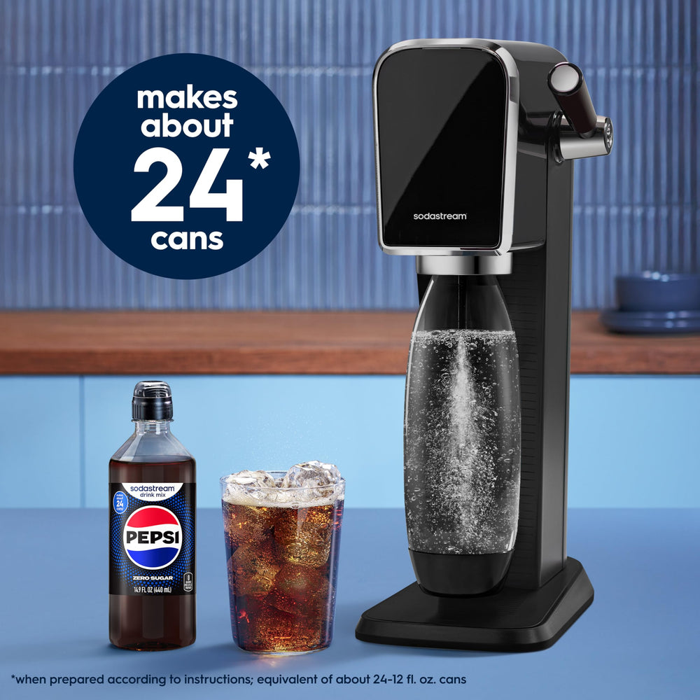SodaStream Pepsi Zero Sugar 4x14.9oz bottles stacked for easy home stock