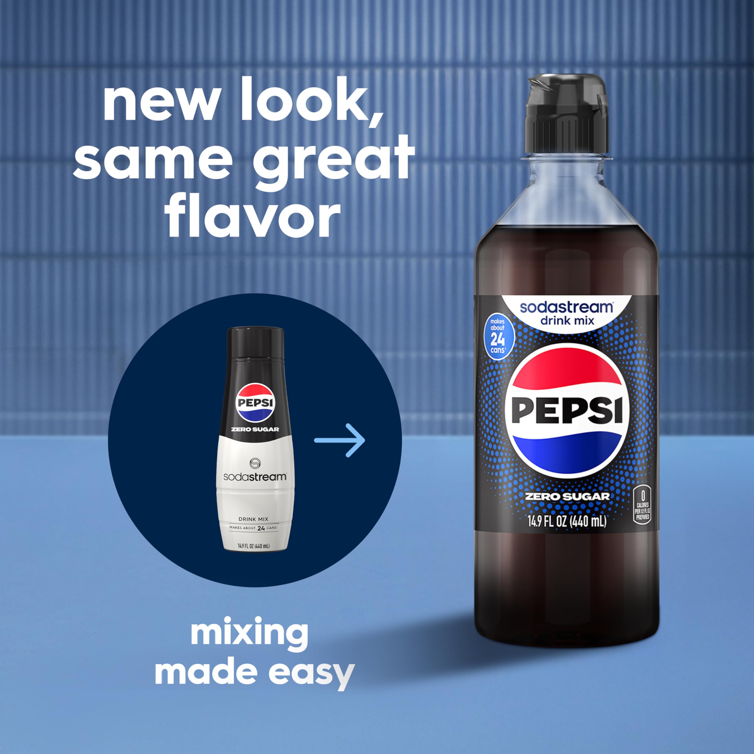 SodaStream Pepsi Zero Sugar drink mix 4-pack label close-up for convenient at-home mixing