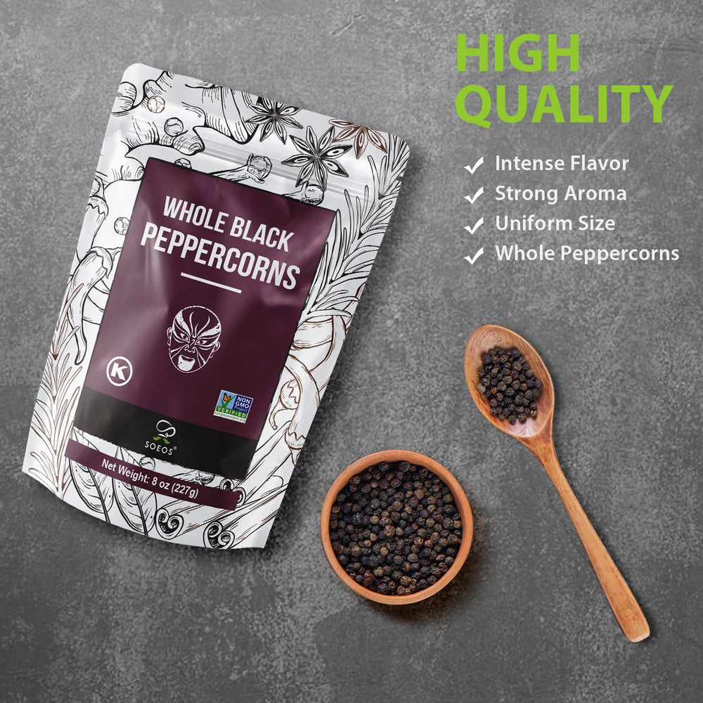 Soeos Black Peppercorns beef rub creates depth on roasts.