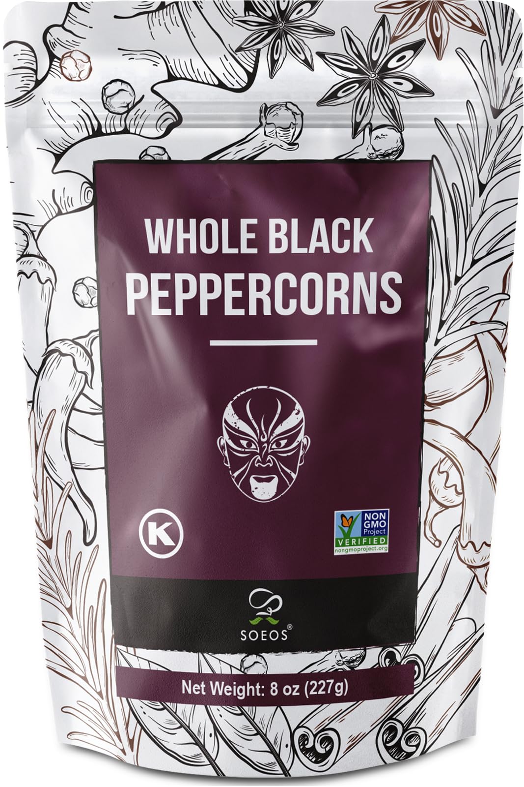 Soeos Black Peppercorns packaging preserves freshness for longer use.