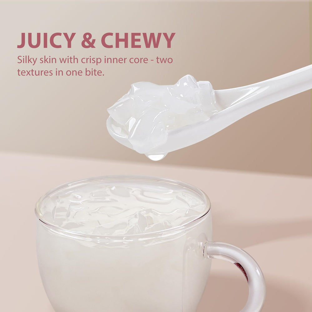Soeos Lychee Coconut Jelly Strips as a tropical dessert topping for treats