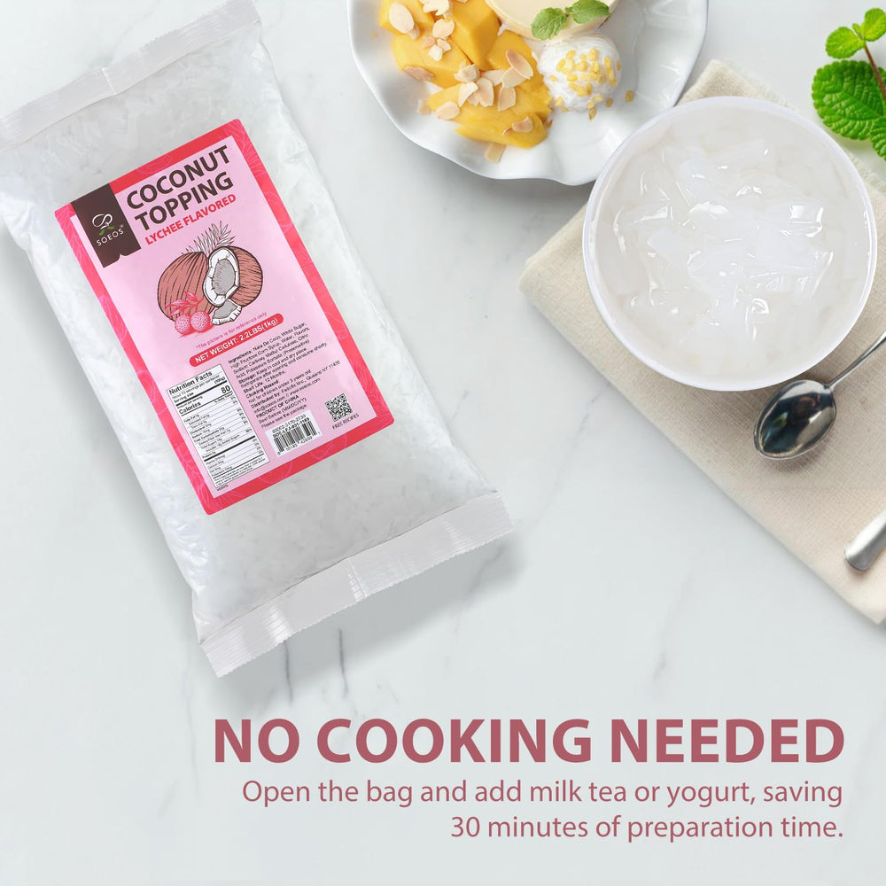 Soeos Lychee Coconut Jelly Strips pre-cut for easy scooping