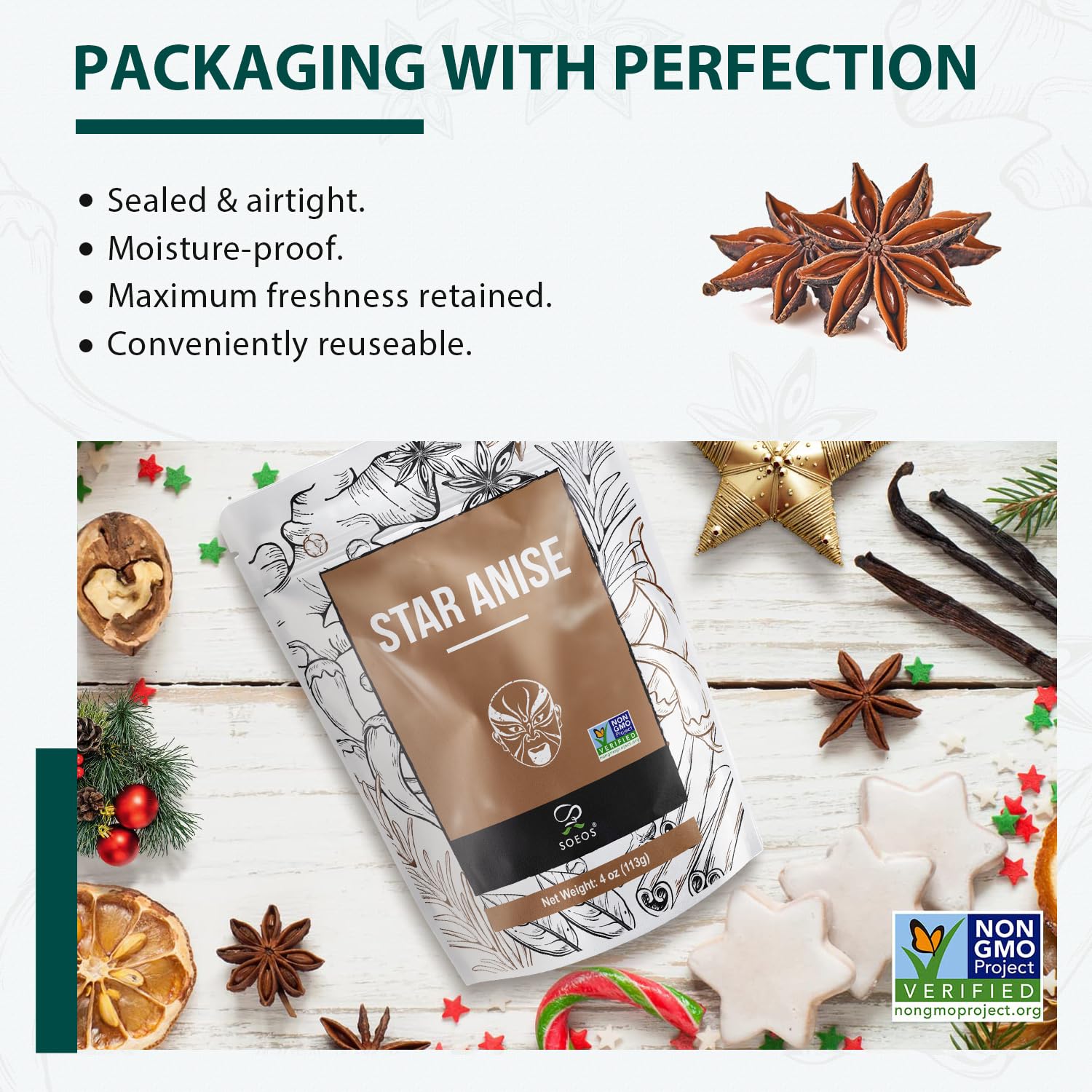 Soeos star anise for baking adds warm, fragrant depth.