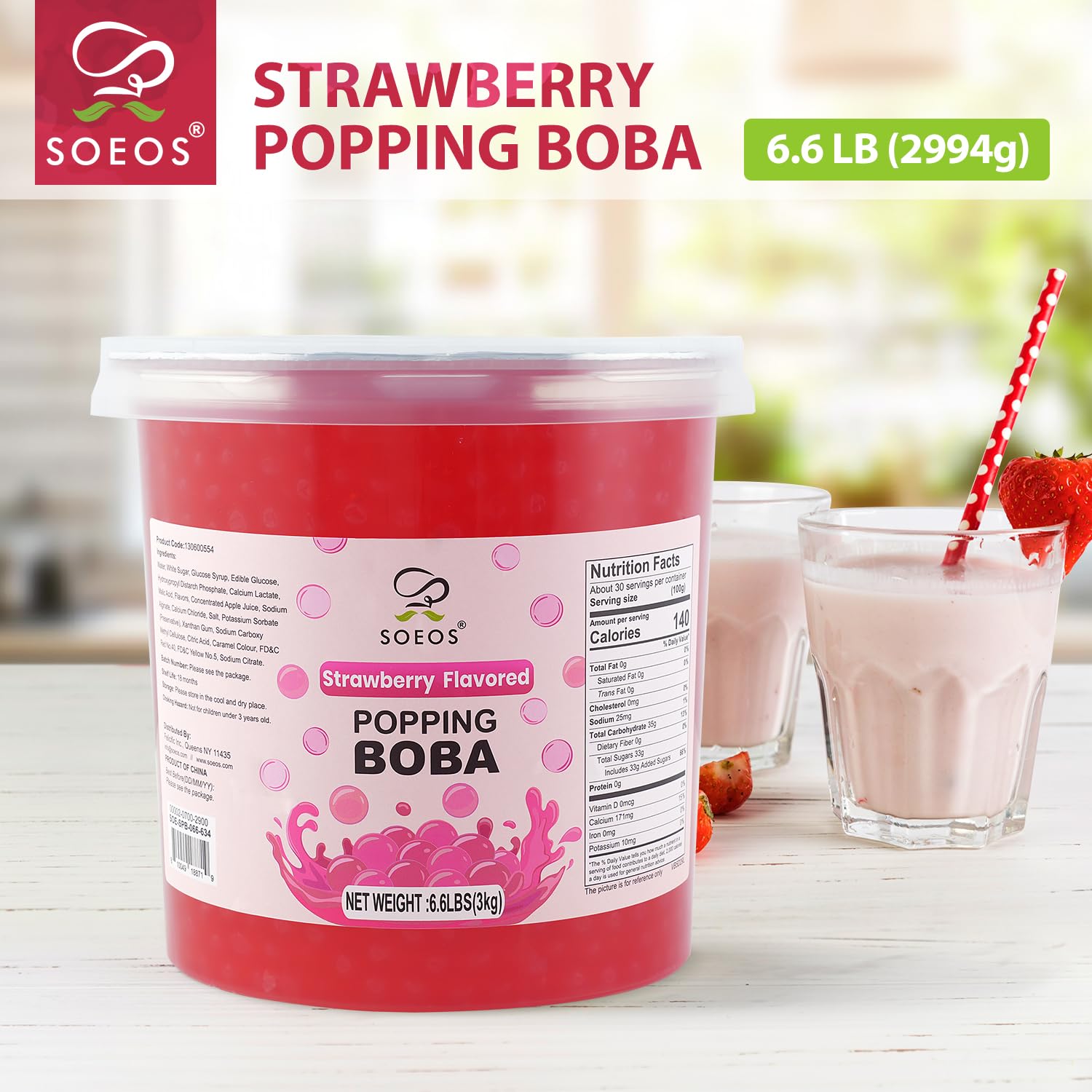 Soeos strawberry popping boba pearls home dessert idea with cafe-quality flair