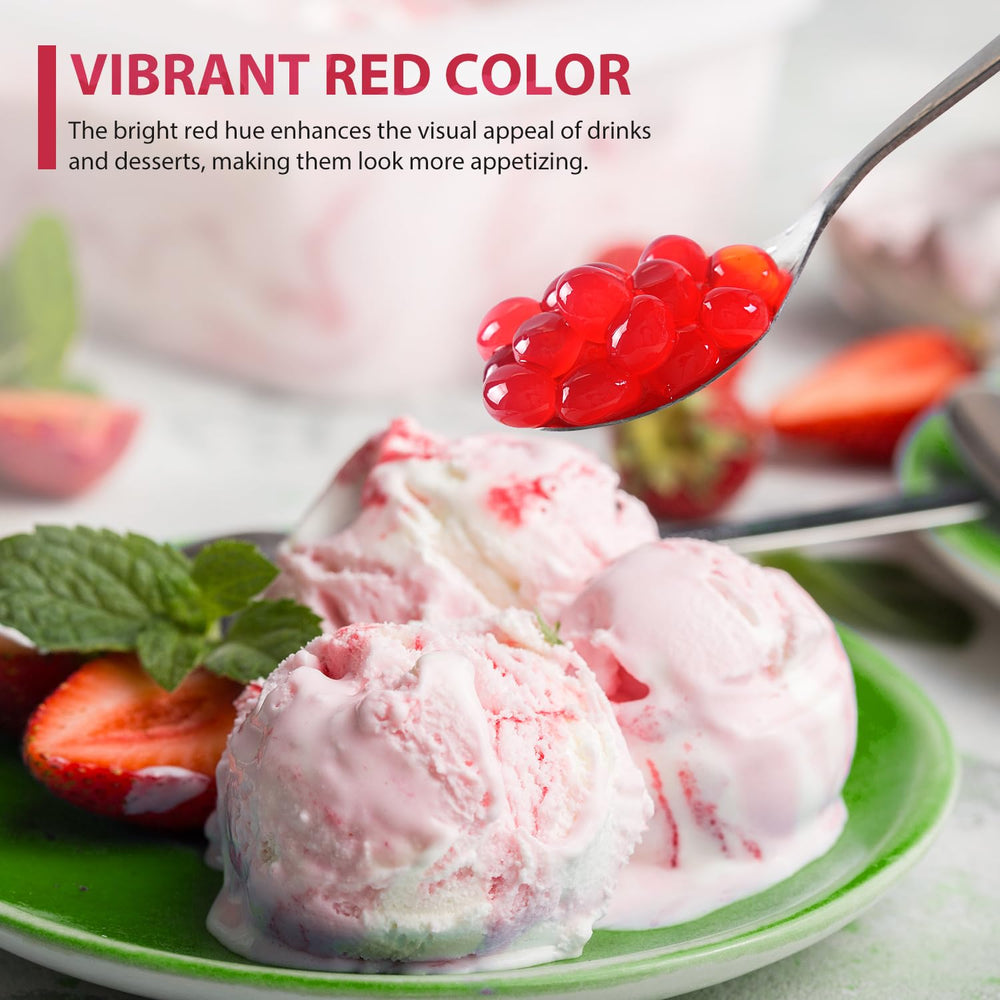 Soeos strawberry popping boba pearls on ice cream for colorful zing