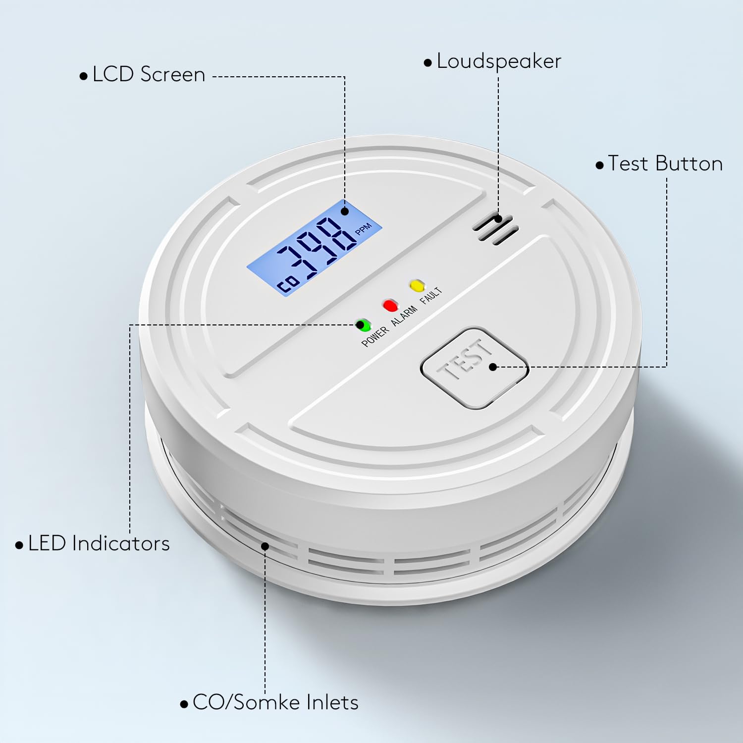 Soewolit detector test button and LED indicators simplify checks and alarms.