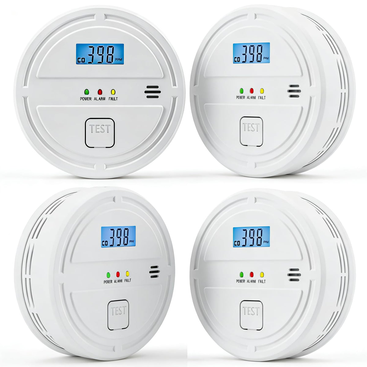 Soewolit four-pack front view of the 2-in-1 detector for home safety.