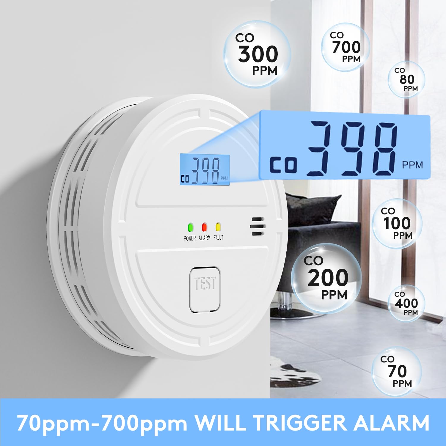 Soewolit 2-in-1 smoke and CO detector with digital display for real-time status.