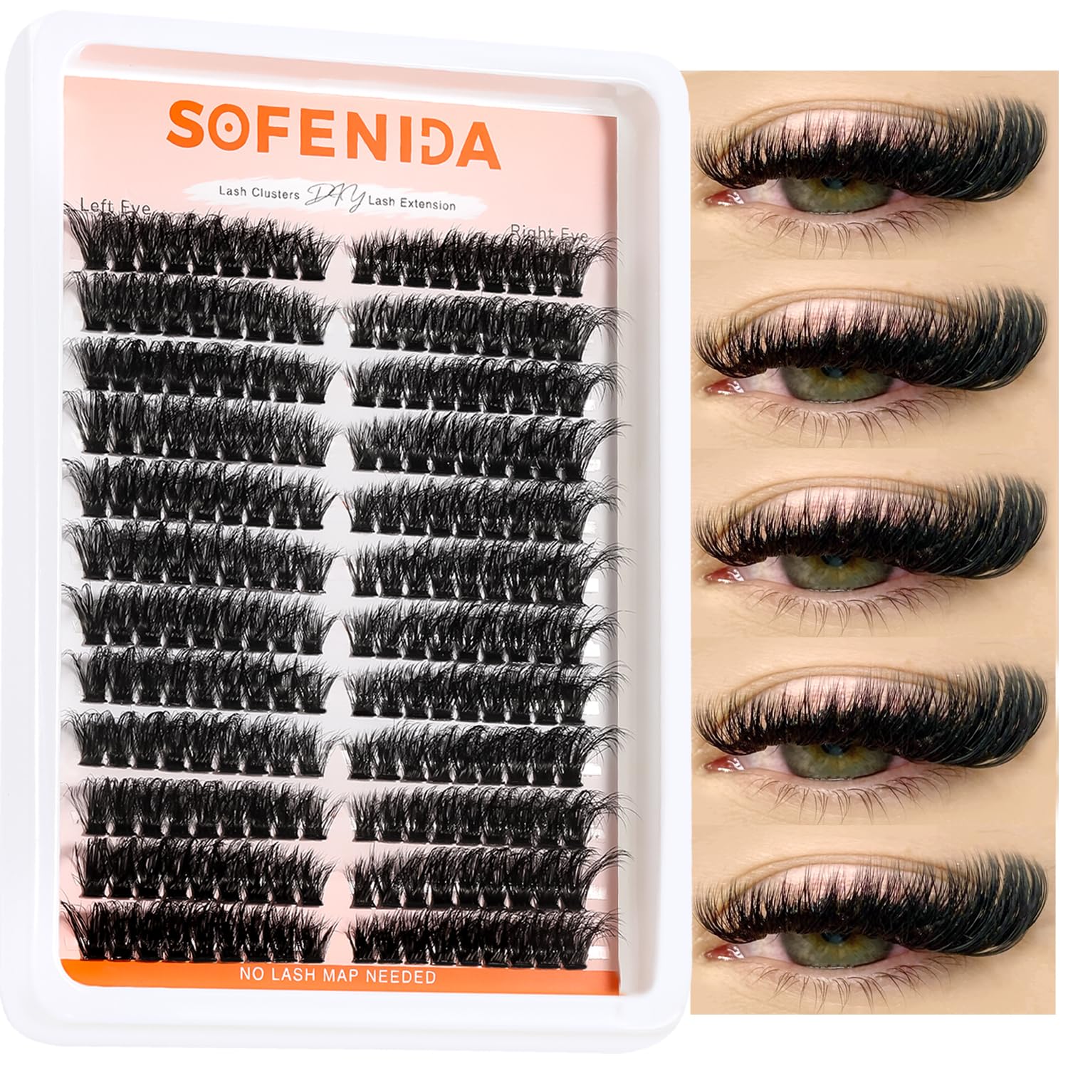 SOFENIDA Lash Clusters cat-eye 80D left view for a bold daytime look.
