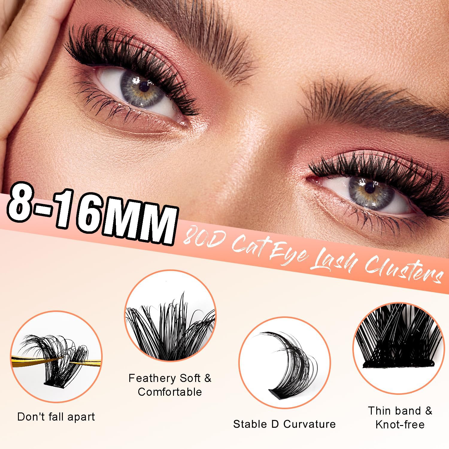 SOFENIDA Lash Clusters cat-eye 80D right view adds symmetry and drama.
