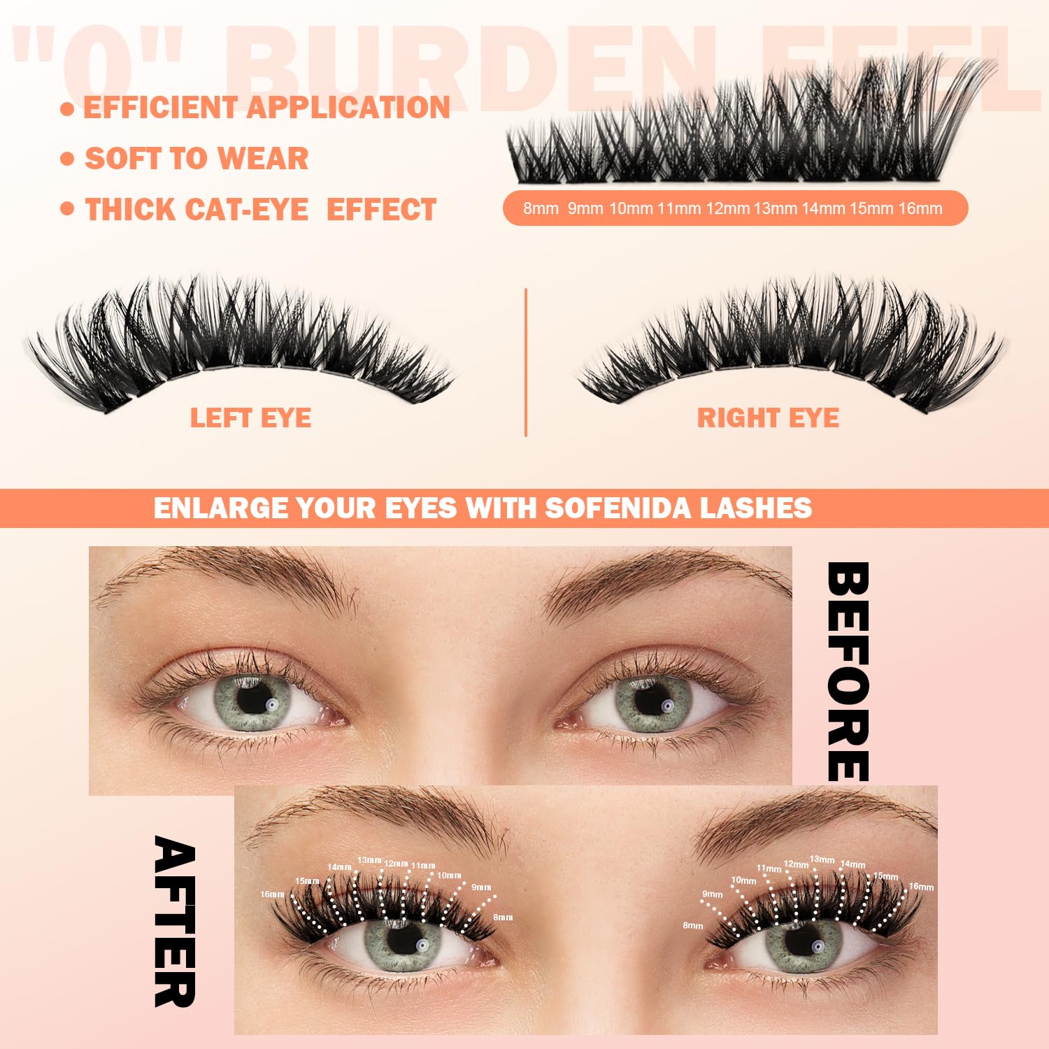 SOFENIDA Lash Clusters soft synthetic fibers feel gentle on eyes.