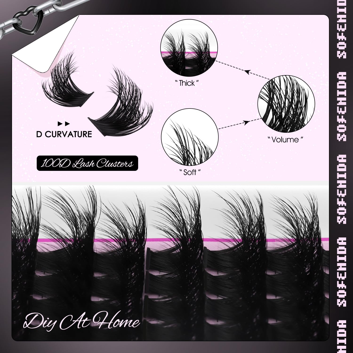 SOFENIDA lash clusters with D curvature for natural yet dramatic lash line.