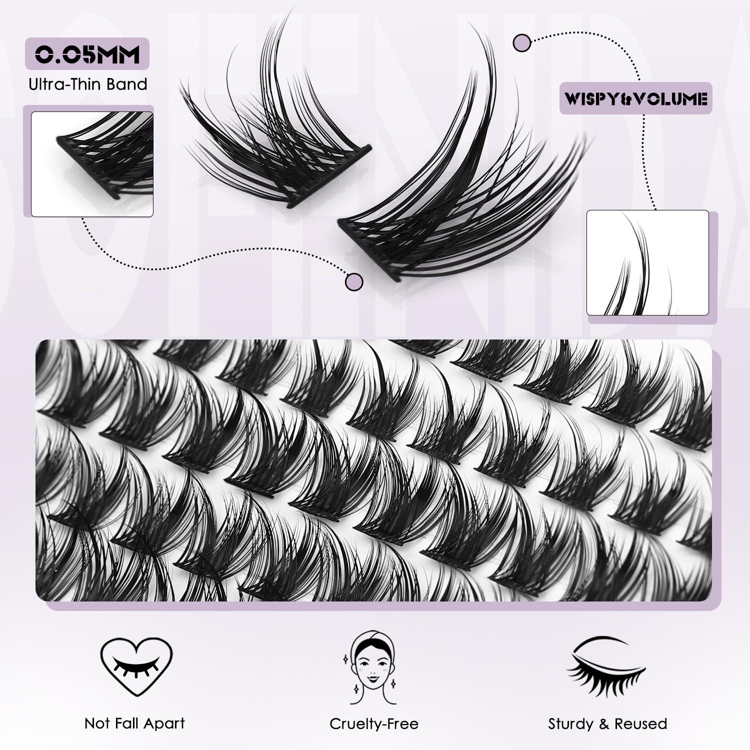 SOFENIDA wispy lashes close-up showing natural, lightweight clusters for everyday glamour