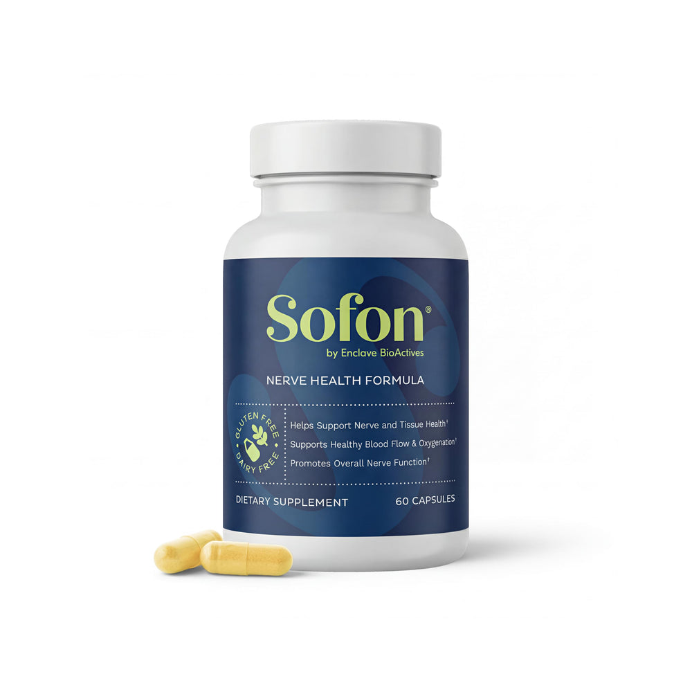 Sofon Nerve Support bottle front showing 60 capsules for daily nerve health