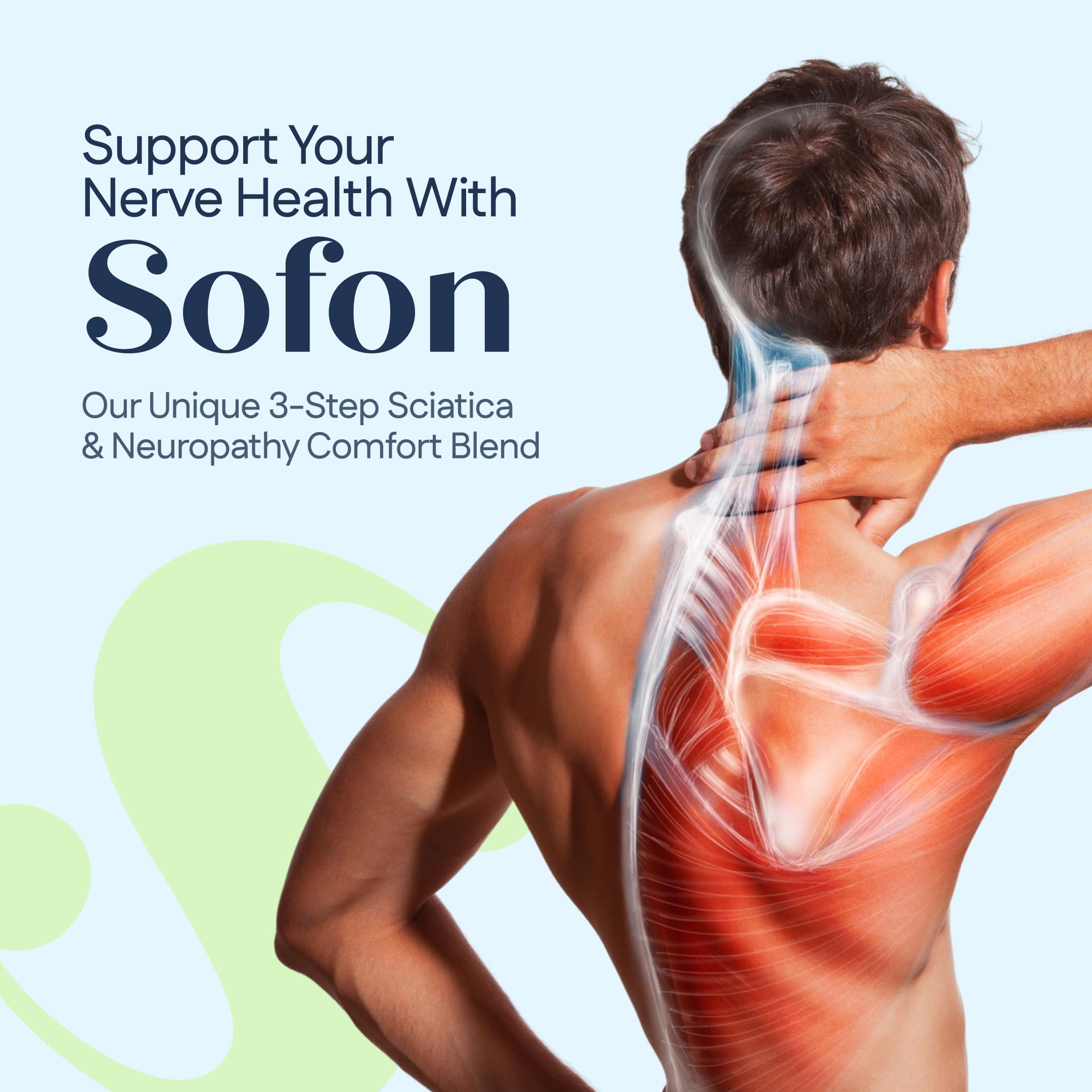 Sofon Nerve Support bottle being poured to illustrate easy daily capsule intake