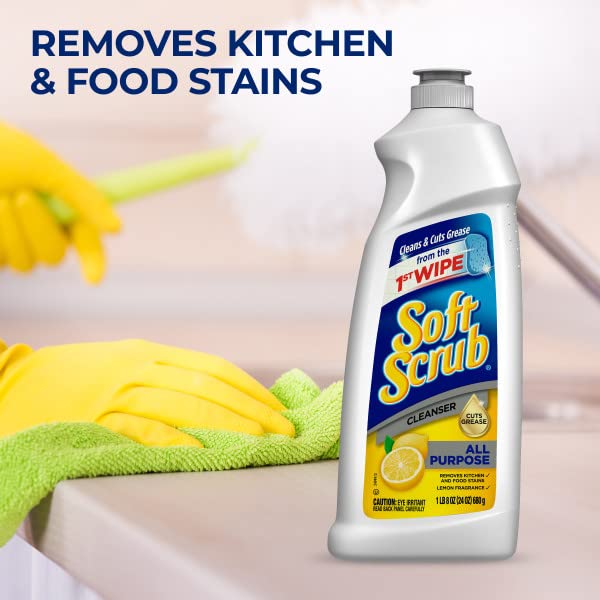 Soft Scrub Lemon Cleaner in bathroom shower removes grime.