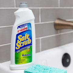 Soft Scrub cleaner on shower glass for a sparkling finish