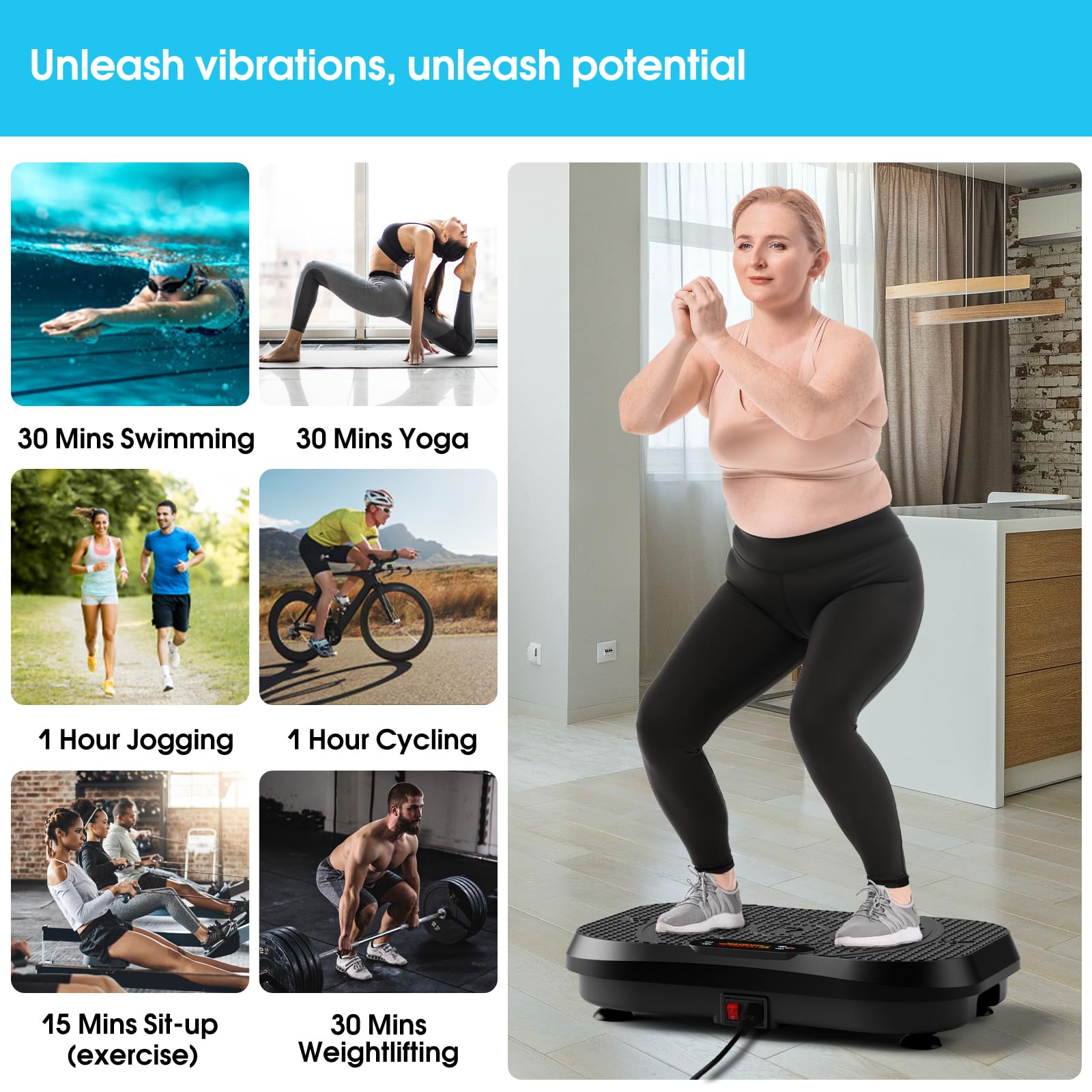 SoftGym vibration plate close-up showing sturdy non-slip feet for stability during routines.