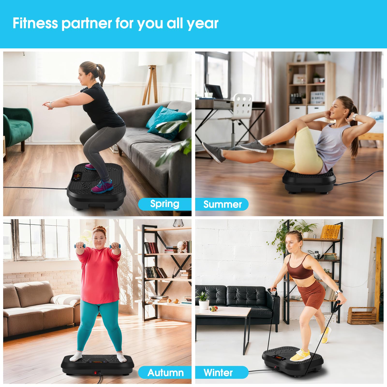 SoftGym vibration plate in use; dynamic vibrations support core activation.