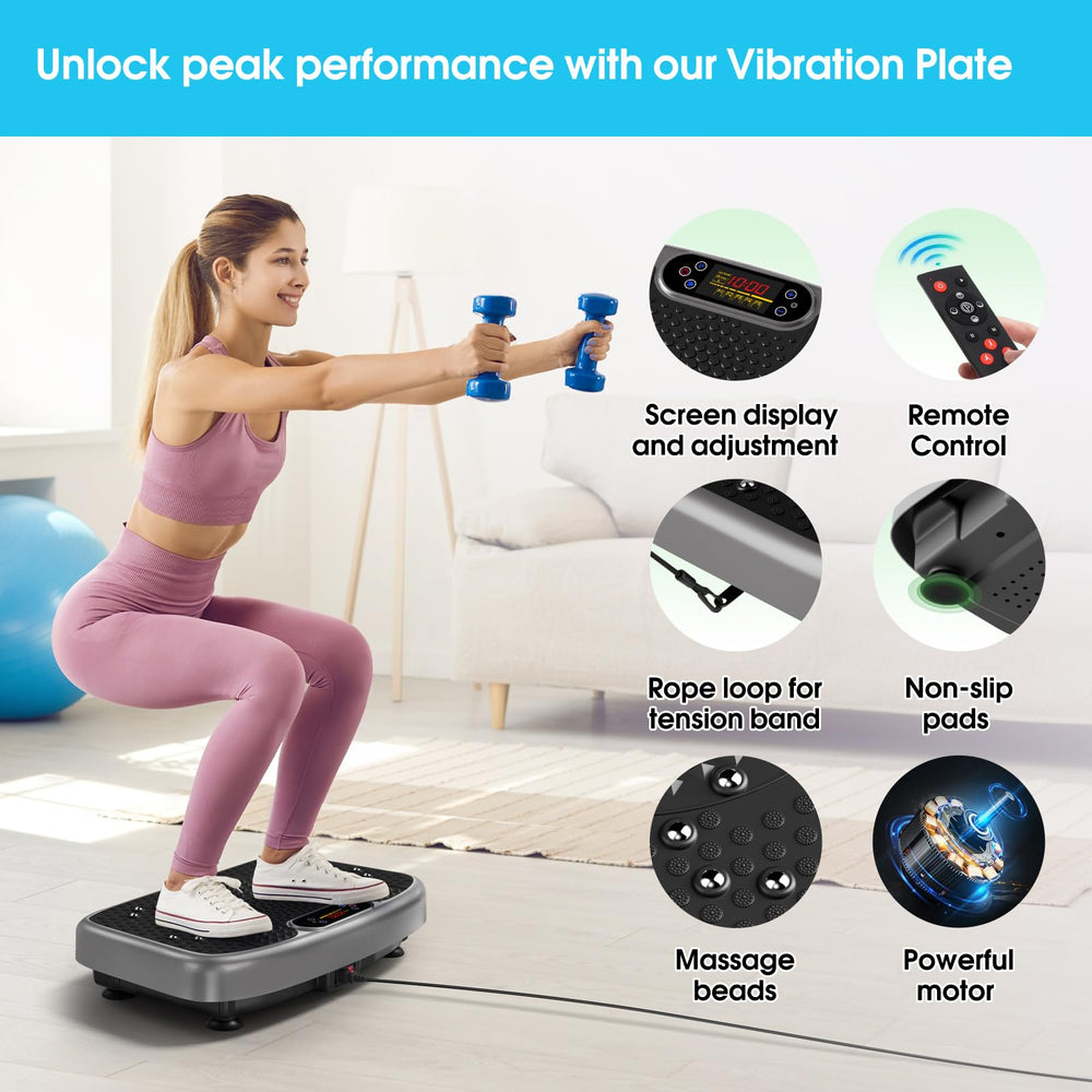 SoftGym vibration plate resistance bands enable full-body toning workouts