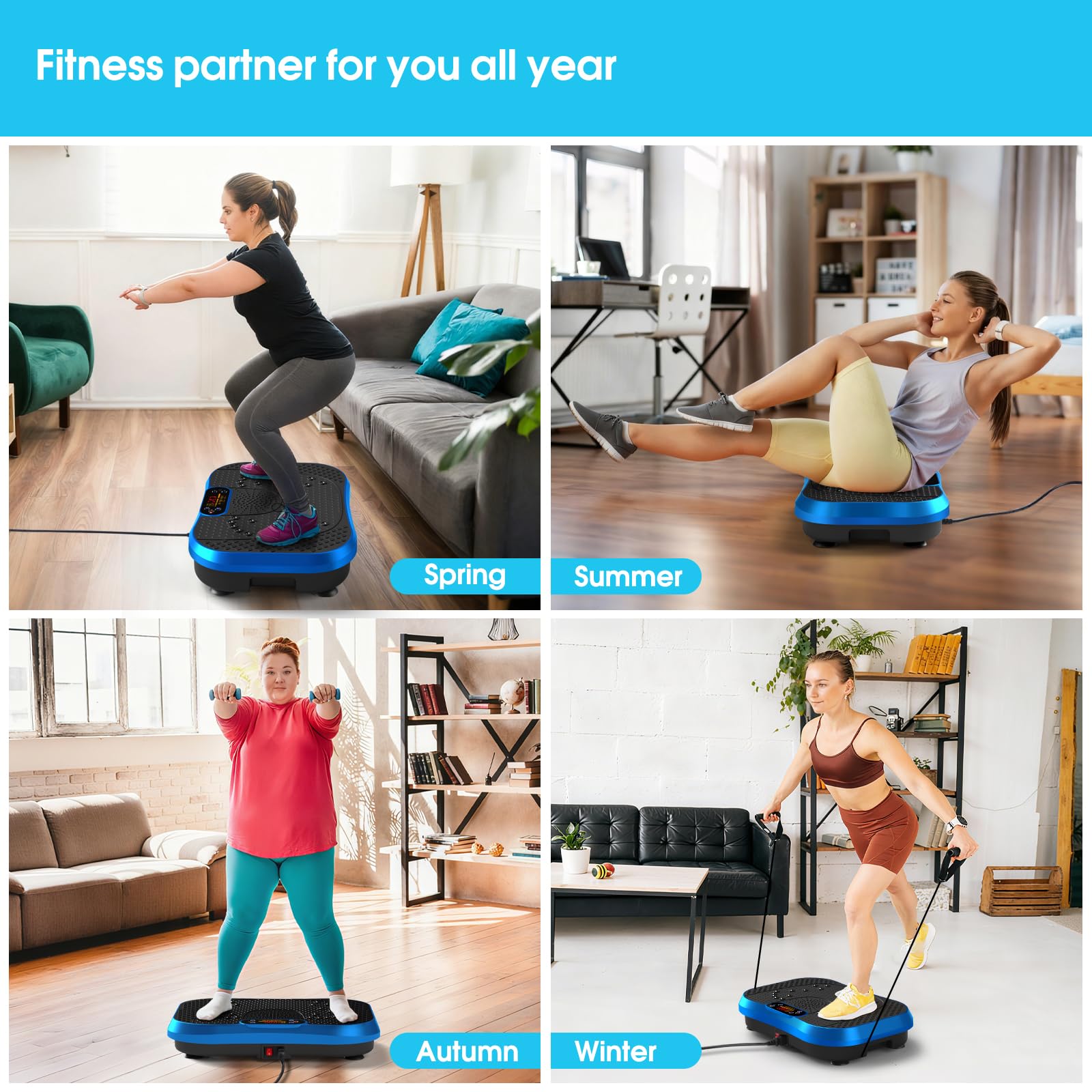 SoftGym vibration plate under-desk setup fits small spaces for discreet exercise.