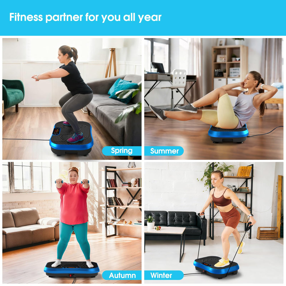 SoftGym vibration plate under-desk setup fits small spaces for discreet exercise.